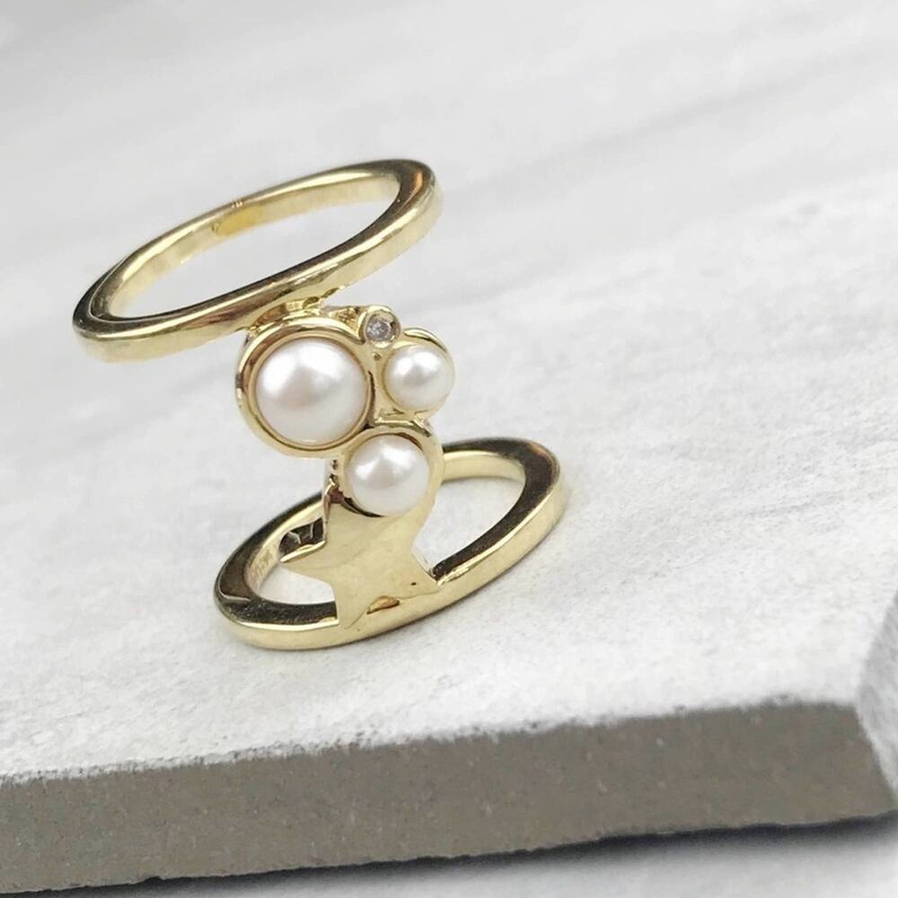 NEW Anthropologie Gold & Pearl Star Galaxies Ring - Picture 3 of 15